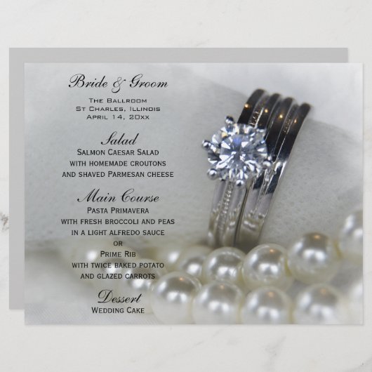 Barres de diamant et perles Menu Mariage (Devant / Derrière)
