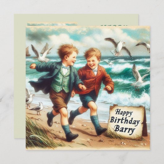 BARRY ~ Carte d'anniversaire ~ Amusement à la plag (Devant / Derrière)