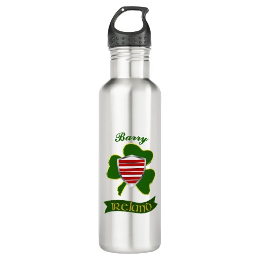 Barry Irish Shield & Shamrock gepersonaliseerd Waterfles (Voorkant)