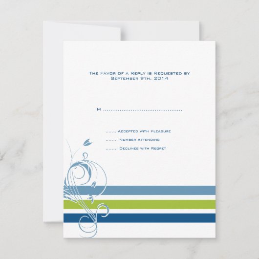 Bars floraux bleus et verts Mariage RSVP (Devant)
