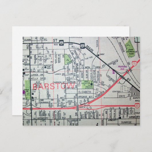 BARSTOW, CA  Map Briefkaart (Voorkant / Achterkant)