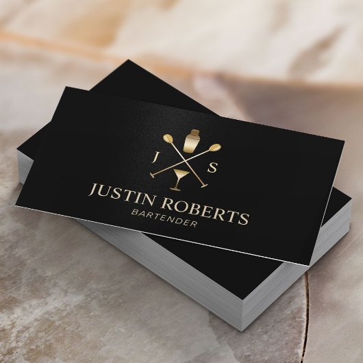 Bartender Bar Club Modern Black & Gold Visitekaartje