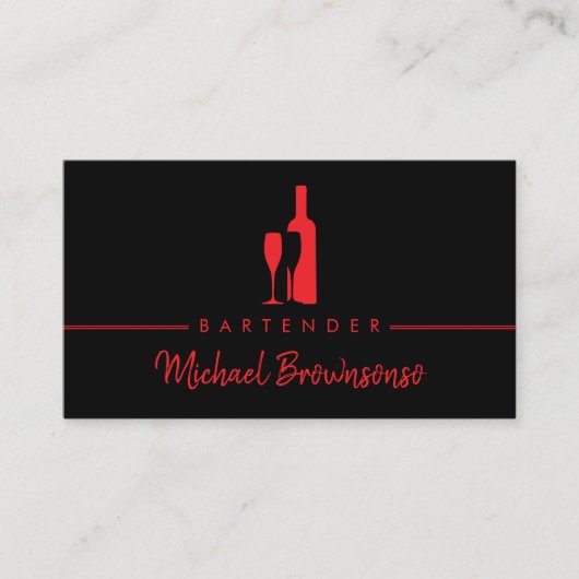 Bartender Bar Club Modern Zwart Rood Visitekaartje (Voorkant)