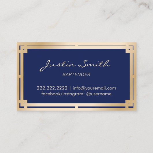Bartender Bar Club Moderne Marine Blauw Goud Art D Visitekaartje (Achterkant)