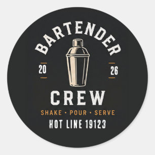 🍸 Bartender Crew Bar Personeel Uniform🍸 Ronde Sticker