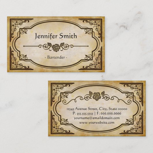 Bartender - Elegant  Antiek Visitekaartje (Voorkant / Achterkant)