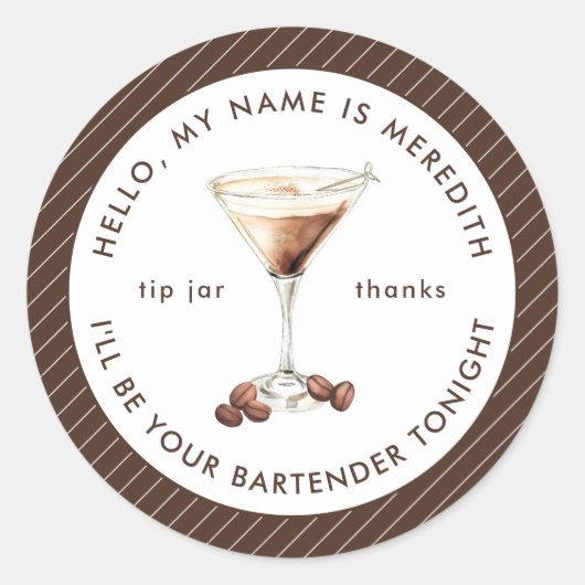 Bartender Espresso Martini Tip Jar Ronde Sticker (Voorkant)