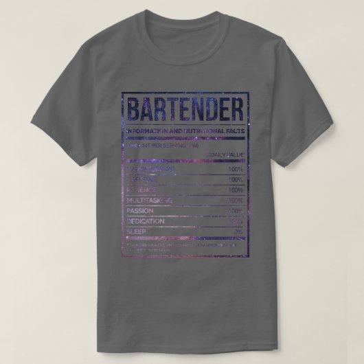 Bartender Funny Bartending Nutrition Label 2 T-shirt (Design voorkant)
