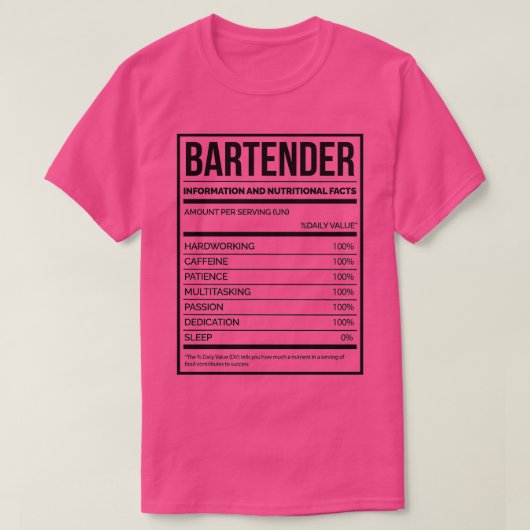 Bartender Funny Bartending Nutrition Label T-shirt (Design voorkant)