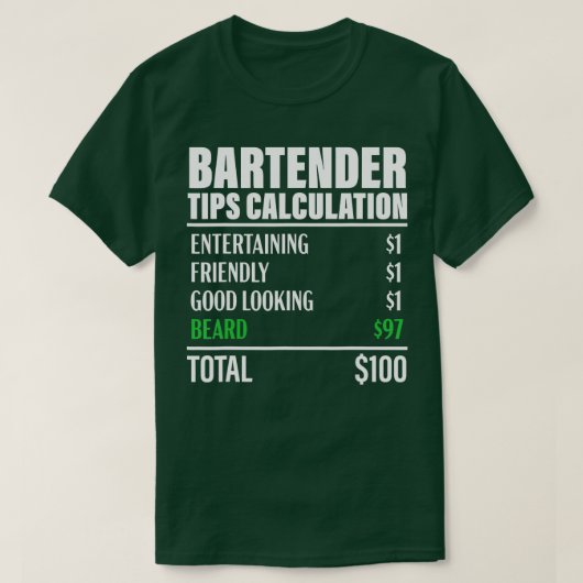 Bartender Funny Beard ips Berekening Bartending T-shirt (Design voorkant)