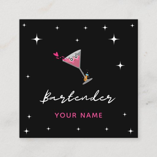 Bartender Funny Cocktail Glass Drink Wedding Ring Vierkante Visitekaartje (Voorkant)