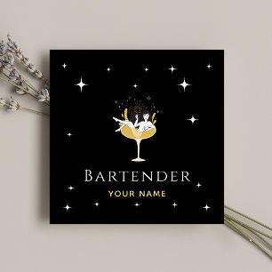 Bartender Glamoureuze Cocktail Funny Champagne Gir Vierkante Visitekaartje