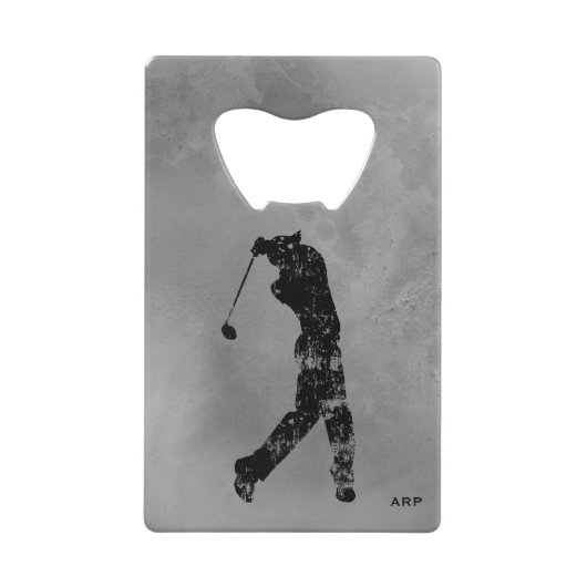 *~* Bartender Gray Marble Textured Golfer Gray Kredietkaart Flessenopener (Voorkant)