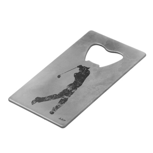 *~* Bartender Gray Marble Textured Golfer Gray Kredietkaart Flessenopener (Voorkant Gekanteld)