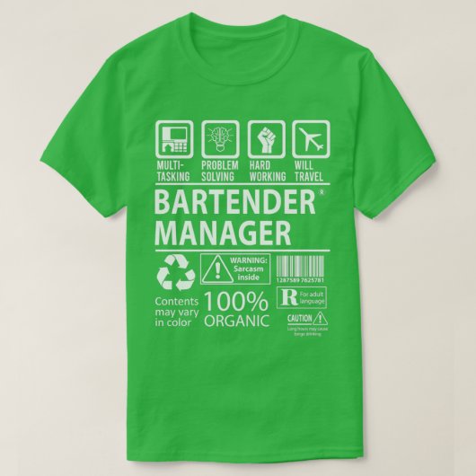 Bartender Manager Multitasking object met taakverd T-shirt (Design voorkant)