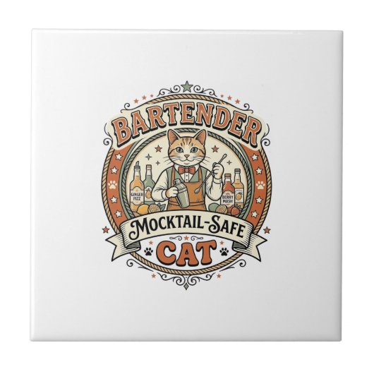 Bartender Mocktail-Veilige Kat Bartender Mocktail- Tegeltje (Voorkant)