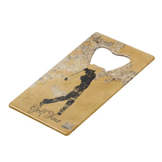 * Bartender Rough Gold en Tan getextureerde golfer Kredietkaart Flessenopener (Achterkant Gekanteld)