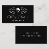 Bartender Sommelier Tropische Cocktail Zwart & Wit Visitekaartje (Voorkant / Achterkant)