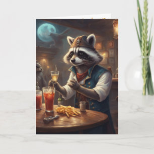 Bartender verjaardag grappige whimische wasbeer kaart