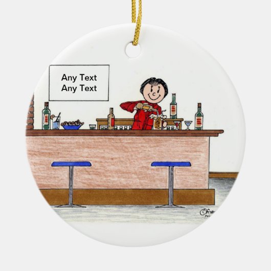 Bartender - Vrouw Keramisch Ornament (Voorkant)