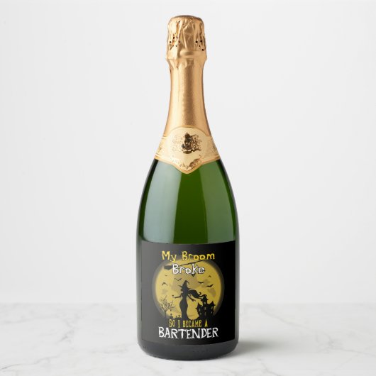 Bartender Witch Halloween Sparkling Wijnetiket (Voorkant)