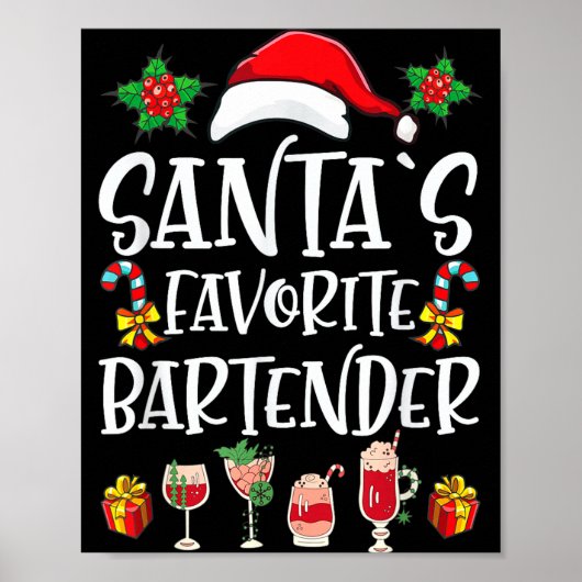 Bartender Xmas Gift Santa's Favorite Bartender Chr Poster (Voorkant)