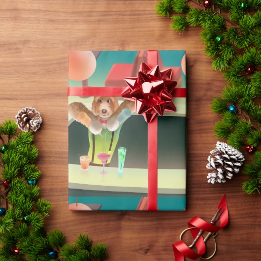 Bartending Dog in Retro Bar Cadeaupapier (Feestdagen Geschenken)