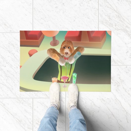 Bartending Dog in Retro Bar Deurmat (Binnen)