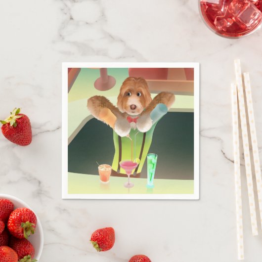 Bartending Dog in Retro Bar Servet (Insitu)