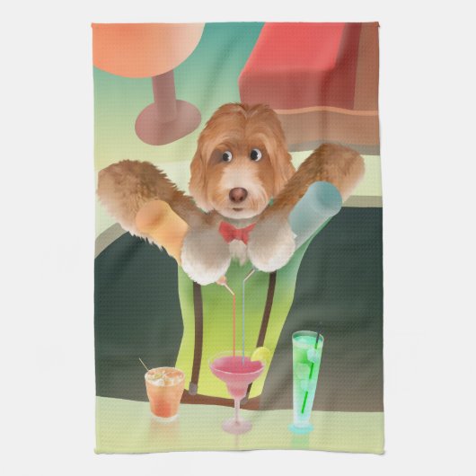 Bartending Dog in Retro Bar Theedoek (Verticaal)