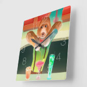 Bartending Dog in Retro Bar Vierkante Klok (Hoek)