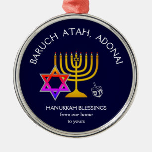 BARUCH ATAH ADONAI Hanukkah Blessings Metalen Ornament