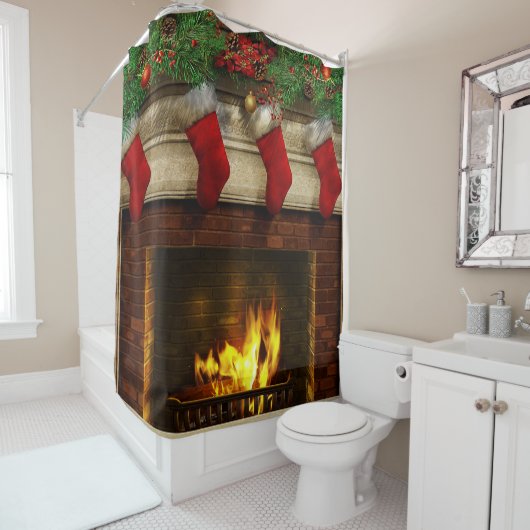 Bas de Noël et rideau en douche de cheminée (En situation)
