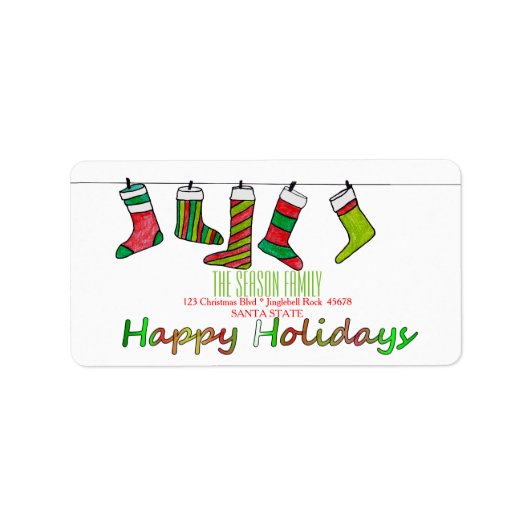 Bas de Noël Joyeux étiquette de adresse de vacance (Devant)