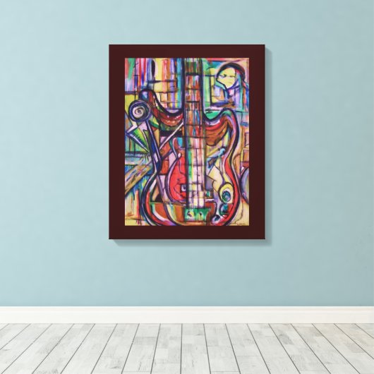 Bas Gitaar Stretched Canvas Print van ValAries (Insitu (Houten vloer))