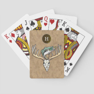 Bas over Big Buck Deer Skull Monogram Pokerkaarten