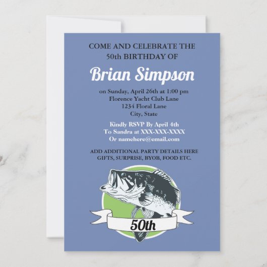 Bas Vissende Birthday Mannen Hobby Uitnodiging (Achterkant)