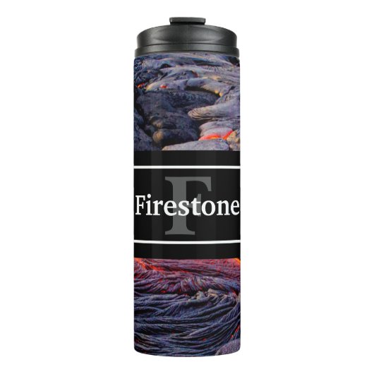 Basalt Lava Flow met Jouw naam en Monogram Thermosbeker (Voorkant)