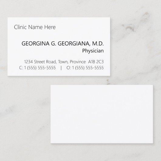 Base, Carte de visite simple (Devant / Derrière)