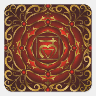 Base Chakra Mandala Print van Rachel C. Bemis Vierkante Sticker