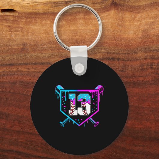 Baseball 13th Birthday Ice Cream Drip 13 Year Old Sleutelhanger (Voorkant)