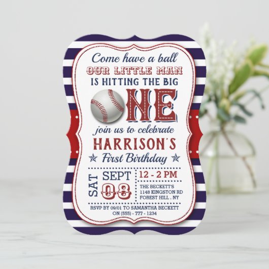 Baseball 1e verjaardag Uitnodigingen (Staand voorkant)