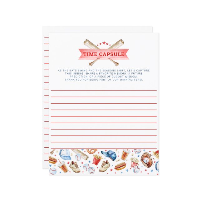 Baseball 1er Anniversaire heure Capsule Carte de j (Devant/Arrière en situation)