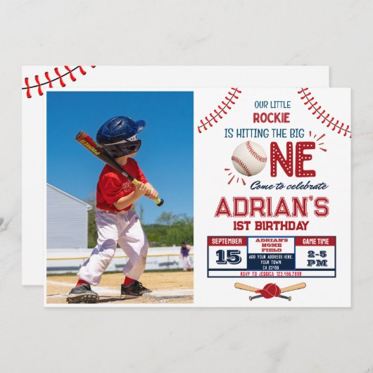 Baseball 1er anniversaire invitation garçon (Devant / Derrière)