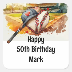Baseball 50th Birthday Party Vierkante Sticker