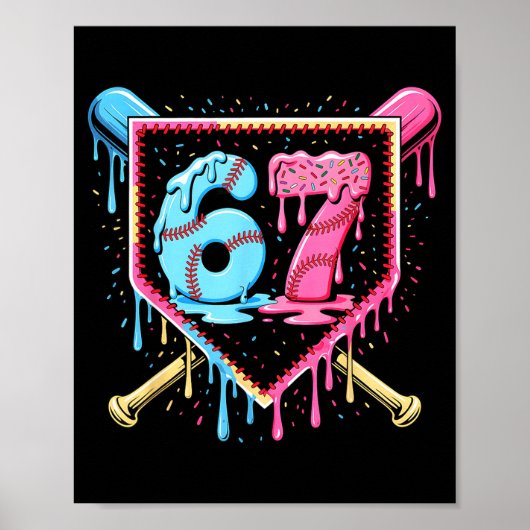 Baseball 67 Ice Cream Drip Funny Six Seven Meme Bo Poster (Voorkant)