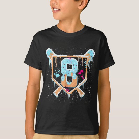 Baseball 8 Year Old Ice Cream Drip 8th Birthday Bo T-shirt (Voorkant)