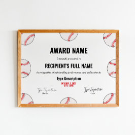 Baseball Achievement Award Certificaat - Instant Poster