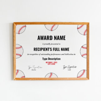 Baseball Achievement Award Certificaat - Instant Poster