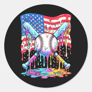 Baseball Amerikaanse Vlag Patriottistisch Ijs Grap Ronde Sticker